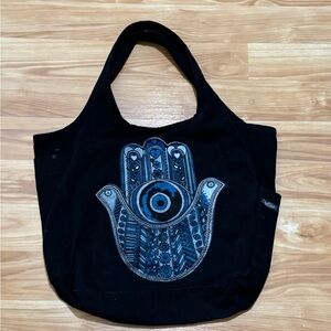 Black and Blue Hobo Bag with Hamsa Design